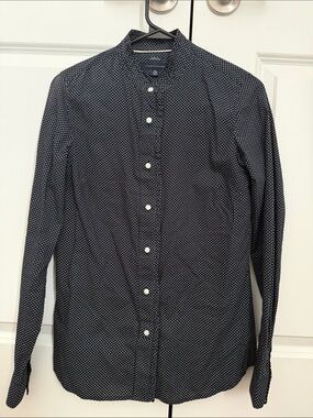 Tommy Hilfiger Navy Button-Down Shirt with White Micro Dot Pattern